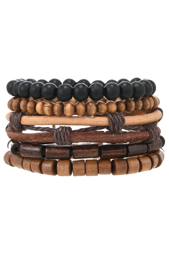 5Pcs Multilayer Coconut Shell Bead Elastic Cord Adjustable Stretch Wrist Jewelry Natural Retro Design