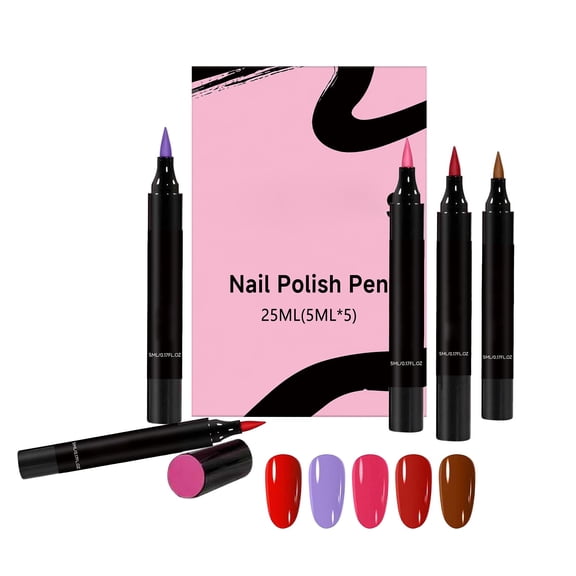 5Pcs Nail Polish Pens, Gel Nail Varnish Pen Set for Real Nails, Five Gel Nail Polish Pens with Smooth Pen-Tip Application, Designed for Curing Under a UV or LED Lamp