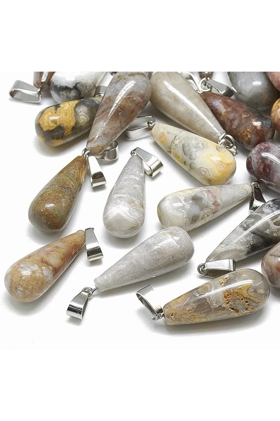 5Pcs Natural Crazy Agate Teardrop Pendants Gemstone Charms with Stainless Steel Snap On Bails Teardrop Charm Pendant for Women Necklace Bracelet Jewelry Craft Making 28~30x10~12mm for DIY