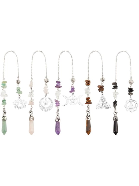 5Pcs Natural Gemstones Pendulum 5 Styles Crystal Dowsing Pendulum Reki Gemstone Chips Orgone Pendulum