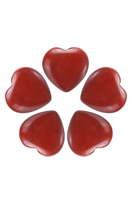 5Pcs Natural Heart Stone Quartz, Love Heart Worry Stones for Balancing Worry Bulk Red