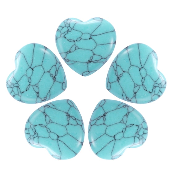 5Pcs Natural Heart Stone Quartz, Love Heart Worry Stones for Balancing Worry Bulk Turquoise