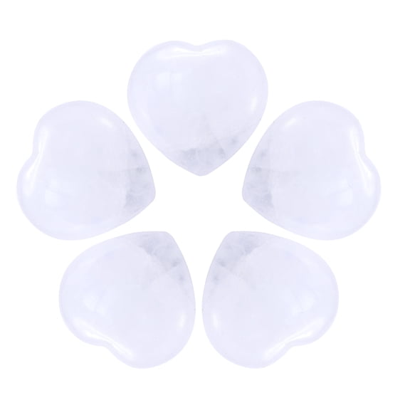 5Pcs Natural Heart Stone Quartz, Love Heart Worry Stones for Balancing Worry Bulk White