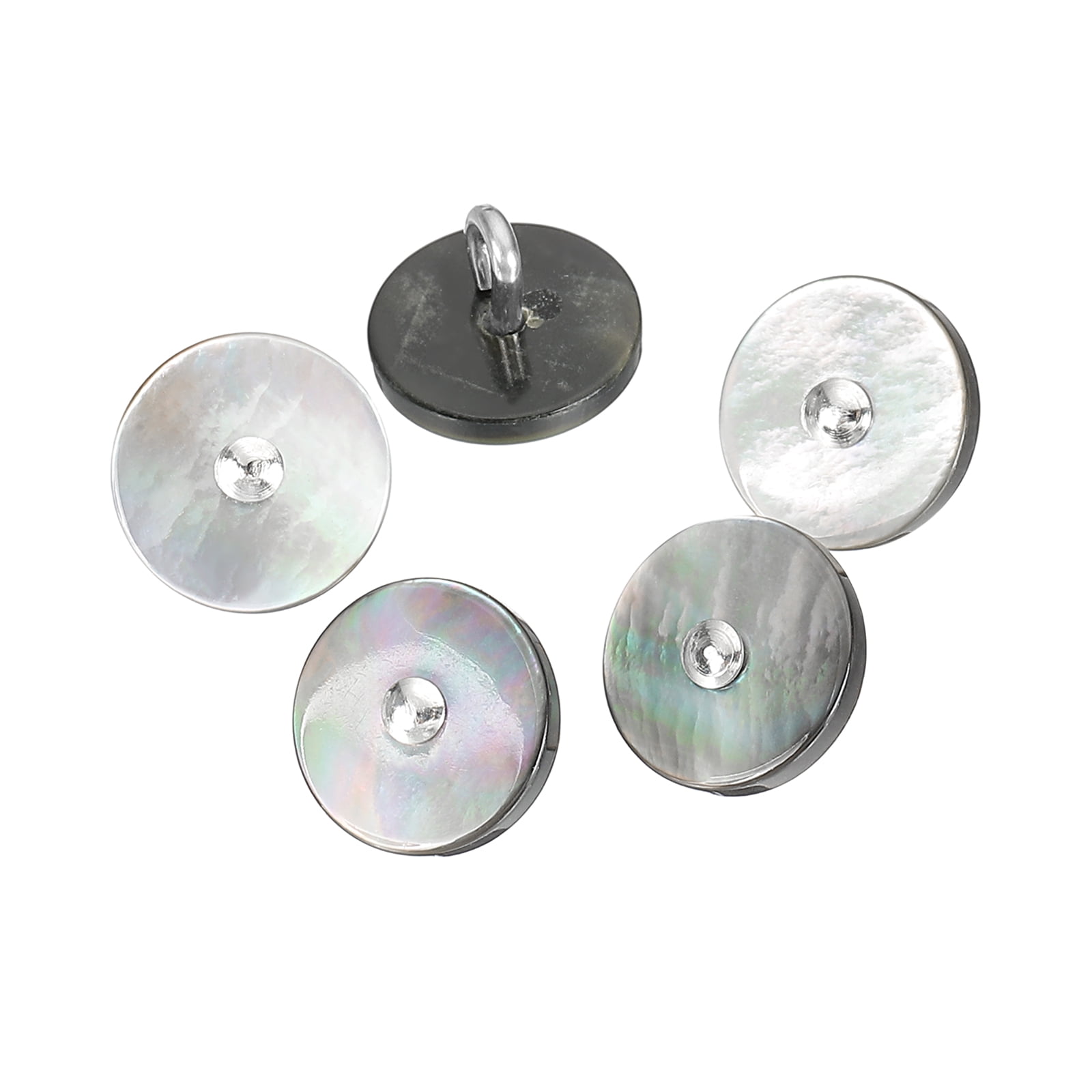 5Pcs Natural Shell Button, 10mm Flat Shell Shank Buttons, Black/Silver ...