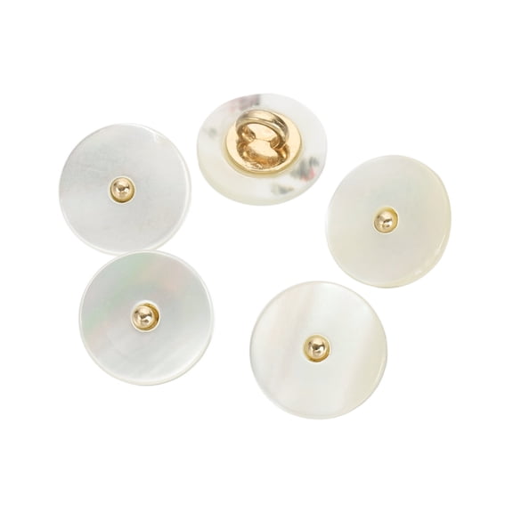 5Pcs Natural Shell Button, 11.5mm Flat Shell Shank Buttons, Beige/Gold
