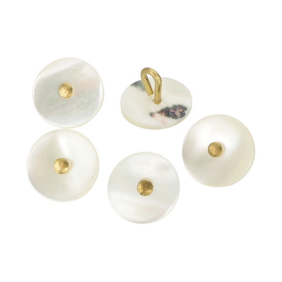 5Pcs Natural Shell Button, 11.5mm Flat Shell Shank Buttons, Mixed Beige/Gold