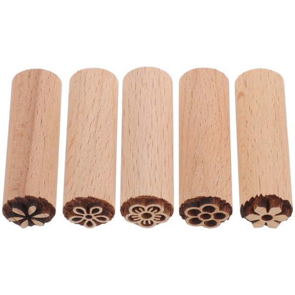 5Pcs Natural Wood Flower Stamp Wooden Stamps Planner Stamp Clay Stamps for DIY Making
