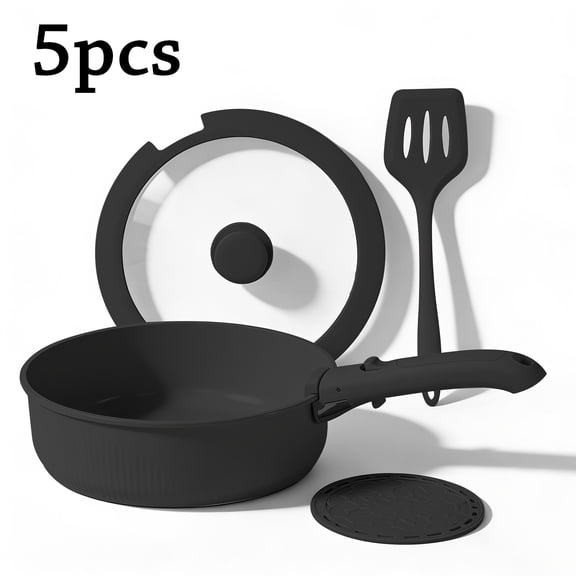 5Pcs Non-Stick Pots and Pans Cookware Set, Induction Compatible Stackable Kitchen Cookware with Removable Handles, Includes Skillet Frying Soup Steak Pan, Easy Clean Multi Color Cooking Kit for