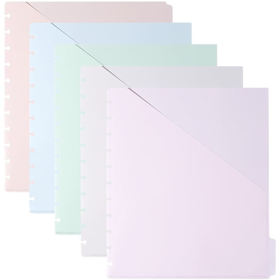 5Pcs Notebook Binder Dividers with Pockets and Tabs Plastic Planner Binder Folder 11 Holes Tab Divider for Binders Organizer Office