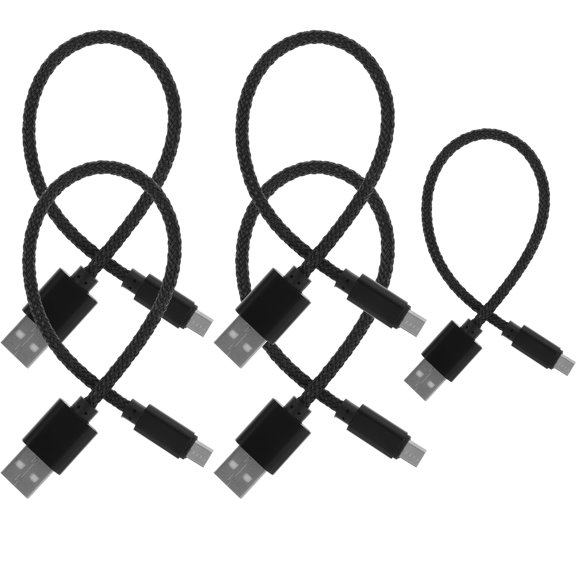 5Pcs Nylon Braided Micro USB Data Sync Cable Compatible with Android Phones and Tablets Black