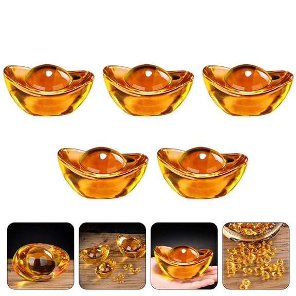Milisten Desktop Decoration Citrine Ingot Statue Glass 5pcs Office Decor