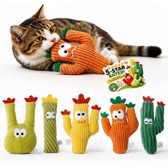 5Pcs Organic Catnip Toys for Indoor Cats, Handmade Soft Cactus Kitten Chew Toy for Teeth Cleaning and Interactive Play (k)