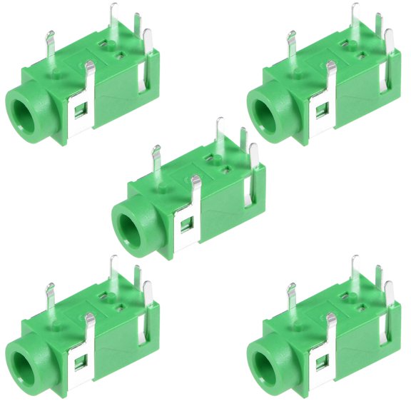 5Pcs PCB Mount 3.5mm 5 Pin Socket Stereo Jack Audio Video Connector Green PJ322