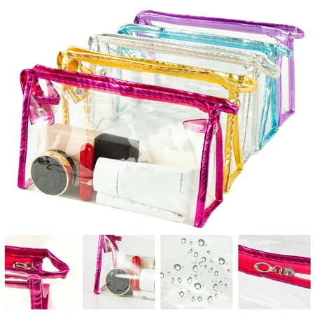 5Pcs PVC Clear Cosmetic Bag With Zipper Portable Travel Makeup Bags Waterproof Transparent Organizer Storage for Vacation, Bathroom (Multicolor)