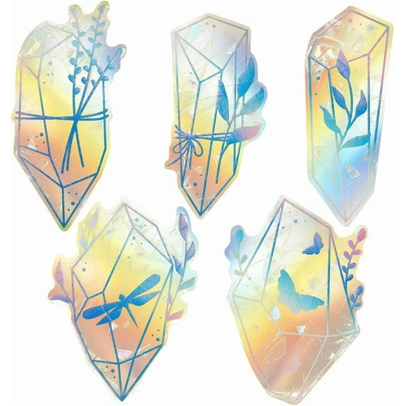 5Pcs PVC Diamond Window Clings Anti-Collision Window Decals Static Blue Transparent Glass Alert Rainbow Window Suncatcher Stickers to Save Birds from Window Collisions Rainbow Stickers for DIY