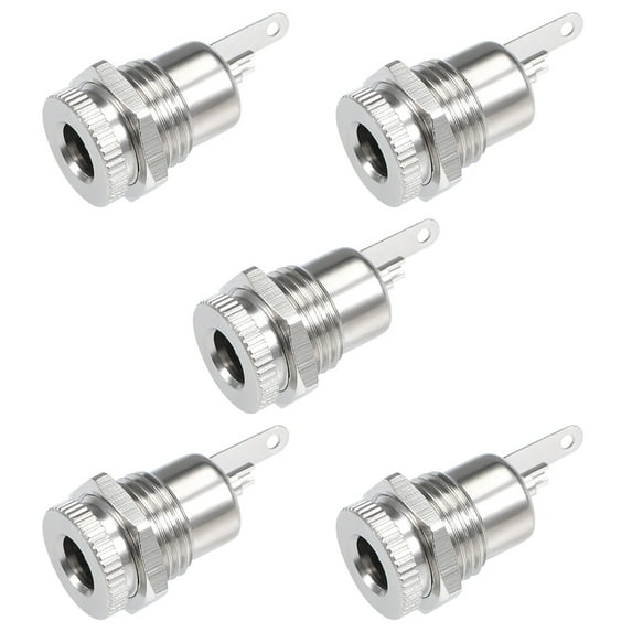 5Pcs Panel Mount DC Connector Power Socket Female 5.5mm x 2.5mm Silver Tone