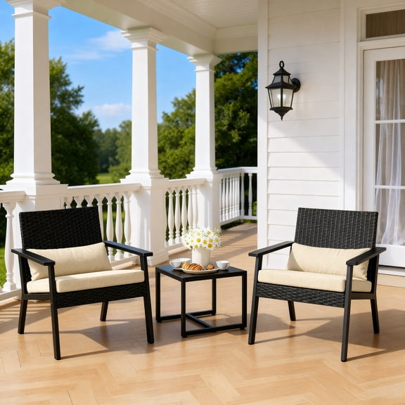 Outdoor Leisure Wicker Furnishing Pack Equipped with Clear Glass Table for Courtyard, Balcony and Entry Porch, Gray