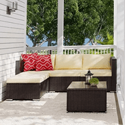 5Pcs Patio Conversation Set, Outdoor Rattan Sectional Sofa, Beige