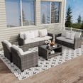 thumbnail image 1 of 5Pcs Patio Furniture Sets, Outdoor Patio Set with Glass Coffee Table, Weatherproof Rattan Sectional Sofa, Ideal for Garden, Porch, or Poolside, Grey&Light Grey, 1 of 8