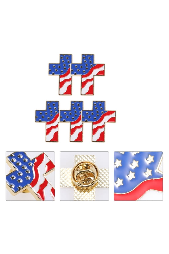 5Pcs Pattern Brooch Cross Lapel Pins Lightweight Metal for Decoration