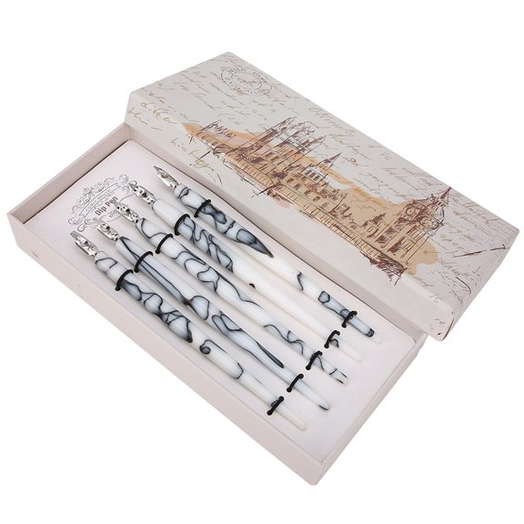 5Pcs Pen Acrylic Drawing Tool Beautiful Comic Round Nib with Elegant Pattern Art Accessories Supplies,White, Orange [white]