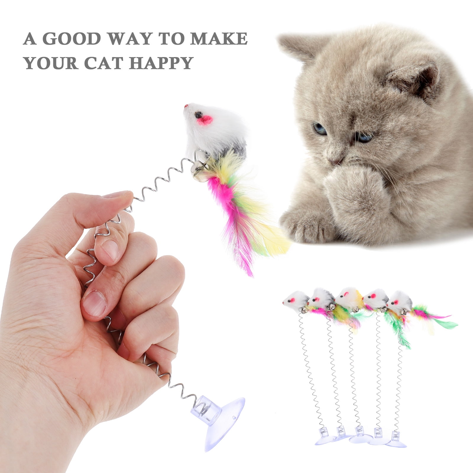 5Pcs Pet Cat Teaser Wands with Bell Interactive Cat Toys Stick Teasers