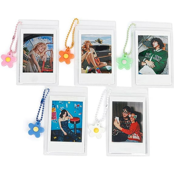 5Pcs Photocard Holder, Cool Keychains, Clear Waterproof PVC Transparent Card Case with Colorful Beaded Chain for 3 Inch Photos, Portable and Practical