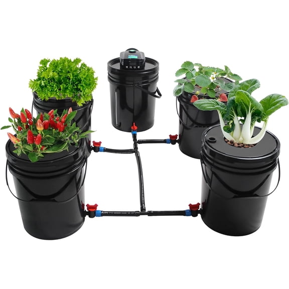 5Pcs Planting Buckets, Deep Water Culture DWC Hydroponic Grow System Kit, 5.28 Gallon Round Bucket, Recirculating Deep Water Culture