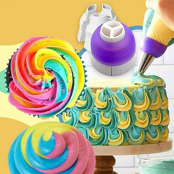 5Pcs Plastic Coupler! Usloyux Color Plastic Coupler, Tri-Color Swirl Decorating Tool for Cakes Pastries, Food-Grade Coupler for Piping Bags, Easy-Use Converter for Icing, Complete Set for Dessert
