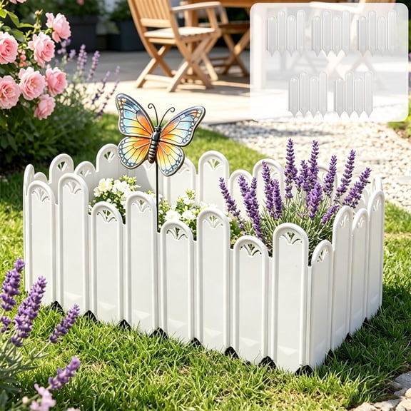 5Pcs Plastic Garden Fence Modular Border Panel, Weatherproof, Easy-Connect Landscaping Barrier for Courtyard, Vegetable Garden, or Lawn Edging