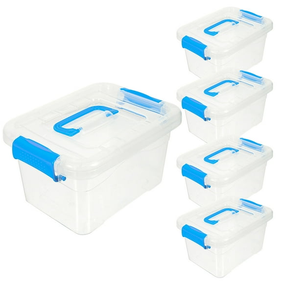5Pcs Plastic Storage Box with Lid Clear Tabletop Sundry Toy Organizer Container