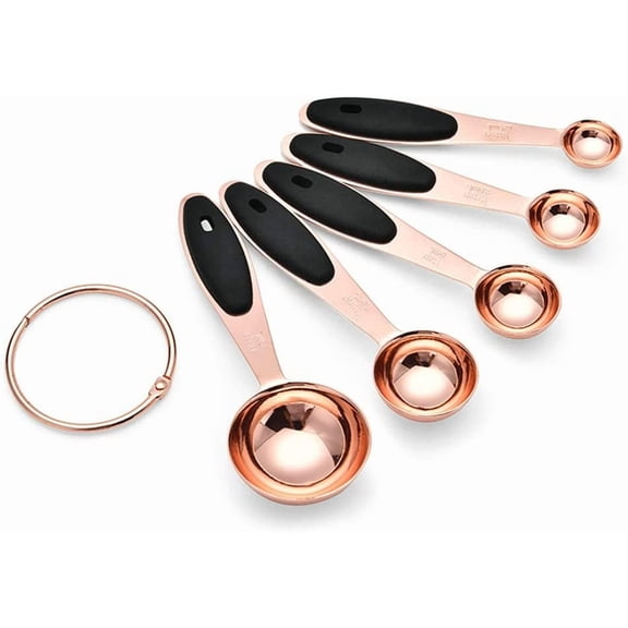 5Pcs Plated Copper Stainless Steel Measuring Cup Bartending Measuring Spoon Tool (A)