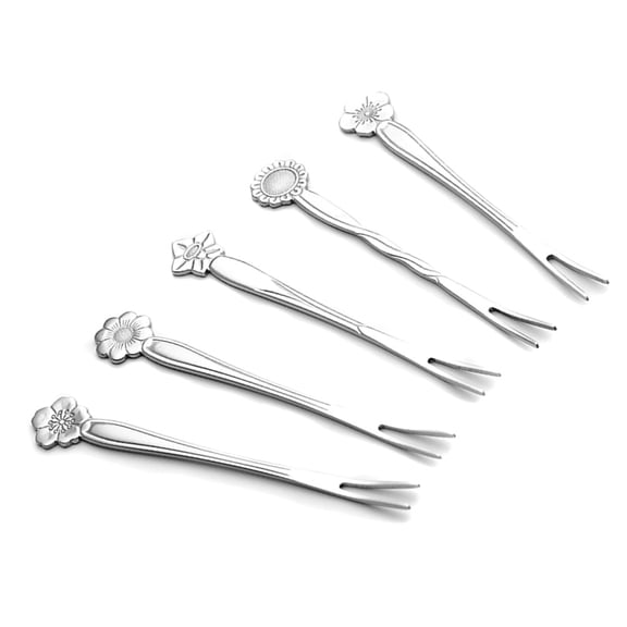 5Pcs Plated Silver Stainless Steel 2 Prong Fruit Forks Stylish Tableware for Home Bar Cafe