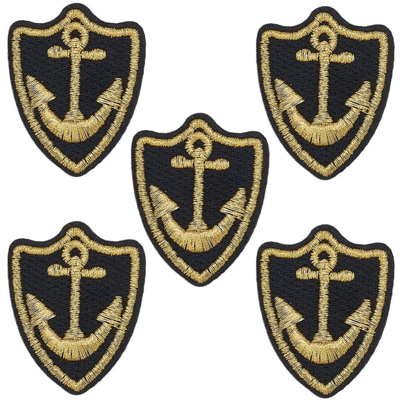 5Pcs Polyester Embroider Thread Iron on/Sew On Patches Cloth Appliques Boat Anchor Black 52x42x1.5mm