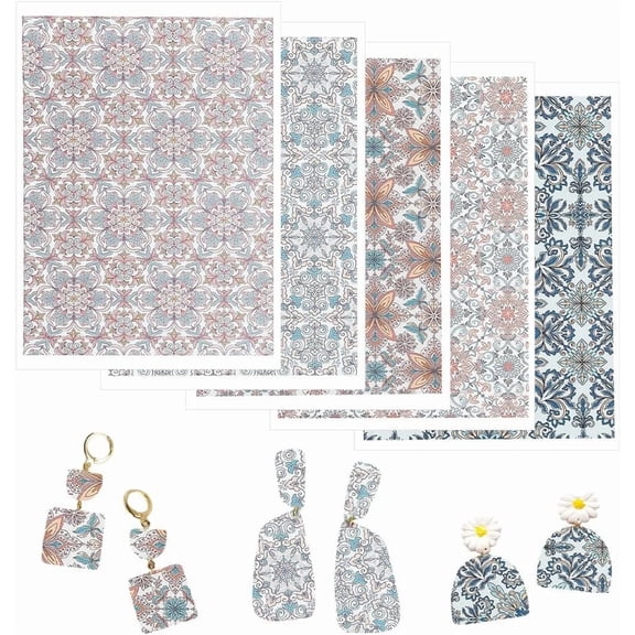 5Pcs Polymer Clay Transfer Sheets Floral Transfer Paper Pottery Underglaze Papers Plant Natural Clay Transfer Papers Boho Creative Craft