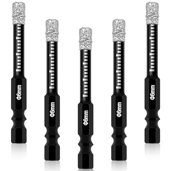 5Pcs Porcelain Tile Drill Bits Set, 6mm Diamond Drill Bit Glass Dry Drill Bits Set For Drilling Granite, Ceramic, Porcelain, Marble, Stone, Glass Etc Hard Materials