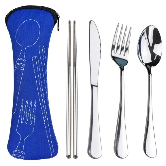 5Pcs Portable Silverware Set With Case, Lengnoyp Travel Camping Utensi