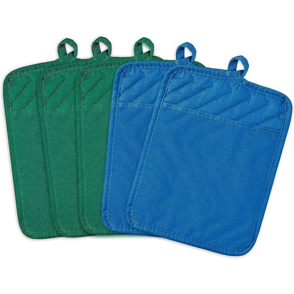 5Pcs Pot Holders for Kitchen Heat Resistant Pink Cotton Potholder Multipurpose Hot Pads Machine Washable Oven Mitt with Hanging Loop Pocket Potholder for Daily Baking Cooking Grilling 7 x 9 In