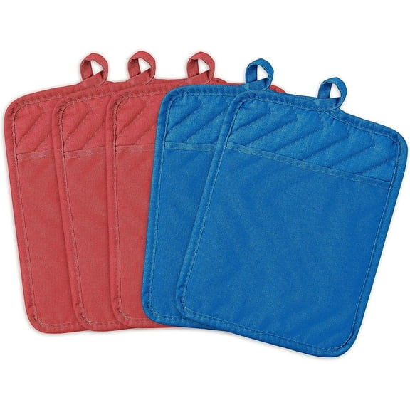 5Pcs Pot Holders for Kitchen Heat Resistant Pink Cotton Potholder Multipurpose Hot Pads Machine Washable Oven Mitt with Hanging Loop Pocket Potholder for Daily Baking Cooking Grilling 7 x 9 In
