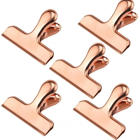 5Pcs Potato Chips Bag Clips Stainless Steel Sealing Clip Photo File Clamps Multifunction Household Kitchen Bag Clips Storage-Rose Gold