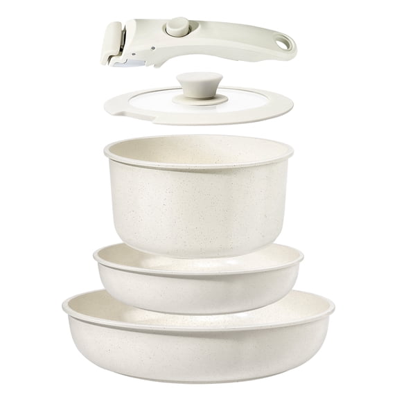 GiPP 5Pcs Ceramic Pots and Pans Set Nonstick Cookware Sets Removable Handle Kitchen,Oven Safe, Induction Ready