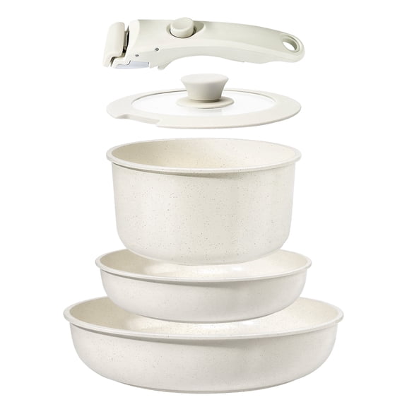 GiPP 5Pcs Ceramic Pots and Pans Set Nonstick Cookware Sets Removable Handle Kitchen,Oven Safe, Induction Ready