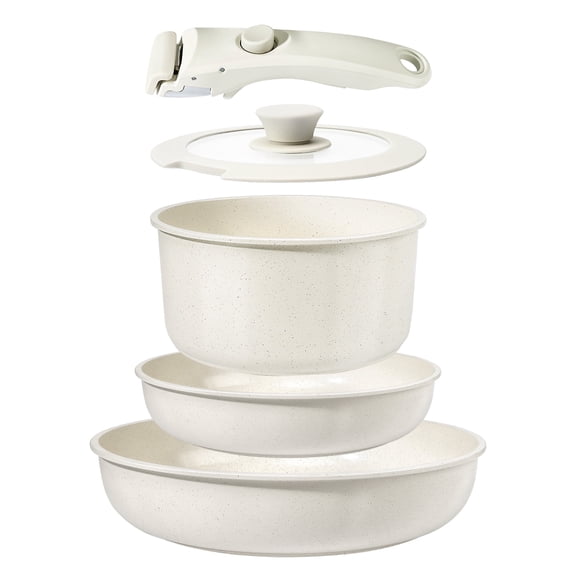 GiPP 5Pcs Ceramic Pots and Pans Set Nonstick Cookware Sets Removable Handle Kitchen,Oven Safe, Induction Ready