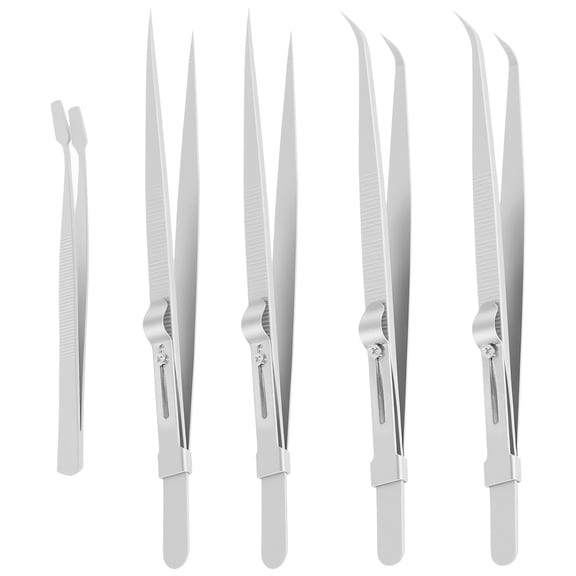 5Pcs Precision Tweezers Set Stainless Steel Tweezers Anti Static Tweezers Curved Tweezers Straight Tweezers Flat Tweezers Professional Handicraft Tweezers for Jewelry Electronics