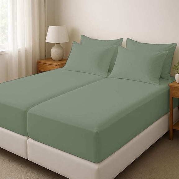 5Pcs Premium 100% Egyptian Cotton Sheets Split King Sheets for Adjustable Beds 800 Thread Count 100% Egyptian Cotton, 12" Deep Pocket Adjustable Bed Sheets, Sage Solid