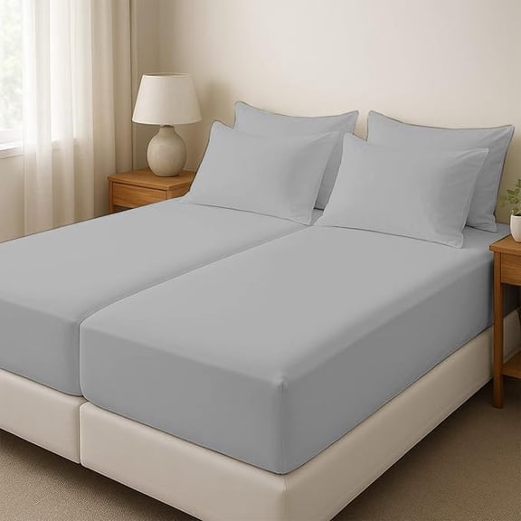 5Pcs Premium 100% Egyptian Cotton Sheets Split King Sheets for Adjustable Beds 800 Thread Count 100% Egyptian Cotton, 12" Deep Pocket Adjustable Bed Sheets, Silver Solid