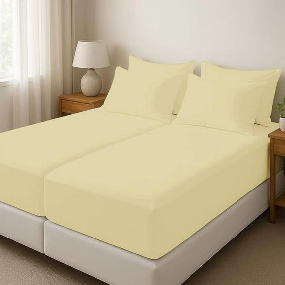 5Pcs Premium 100% Egyptian Cotton Sheets Split King Sheets for Adjustable Beds 800 Thread Count 100% Egyptian Cotton, 15" Deep Pocket Adjustable Bed Sheets, Ivory Solid