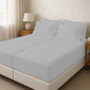 5Pcs Premium 100% Egyptian Cotton Sheets Split King Sheets for Adjustable Beds 800 Thread Count 100% Egyptian Cotton, 15" Deep Pocket Adjustable Bed Sheets, Silver Stripe
