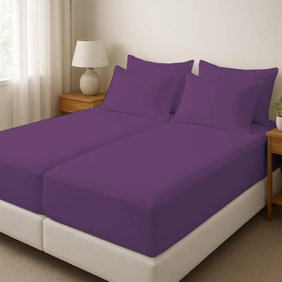 5Pcs Premium 100% Egyptian Cotton Sheets Split King Sheets for Adjustable Beds 800 Thread Count 100% Egyptian Cotton, 18" Deep Pocket Adjustable Bed Sheets, Plum Solid