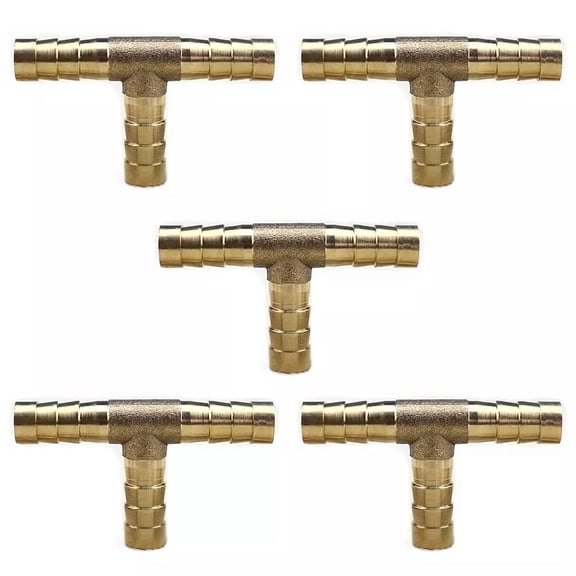 5Pcs Quality Brass T-Barb Fittings for Air & Vacuum Systems 5/16" ID, Rugged & Durable